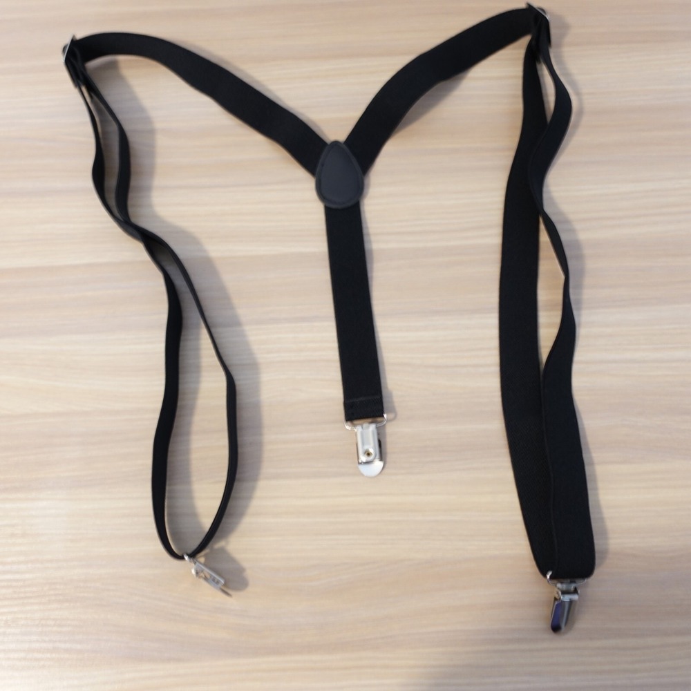 Suspender Mens Black Clip On Y Back Formal Adjustable Strap Stretch Elastic